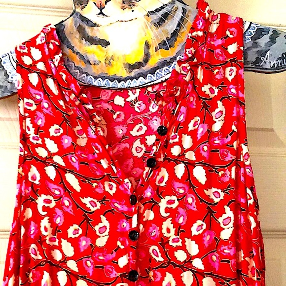 EUC- R Vivimos Summer Sleeveless Floral Print Button Up Bohemian Flowy Maxi - Picture 4 of 14